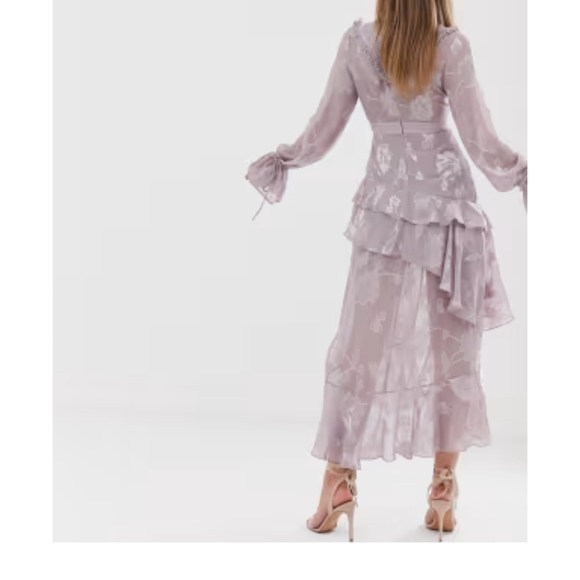 DARK PINK Frill Lacr plunge front midi dress In Hot Pink. Size 8 NWT - Picture 5 of 16